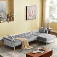 thumbnail image 2 of uhomepro Mid Century Couches and Sofas, Modern Reversible Sectional Sofa Bed with Golden Legs, Metal Nails Armrests, 2 Pillows, Velvet Fabric Couch for Living Room, Gray, 2 of 11