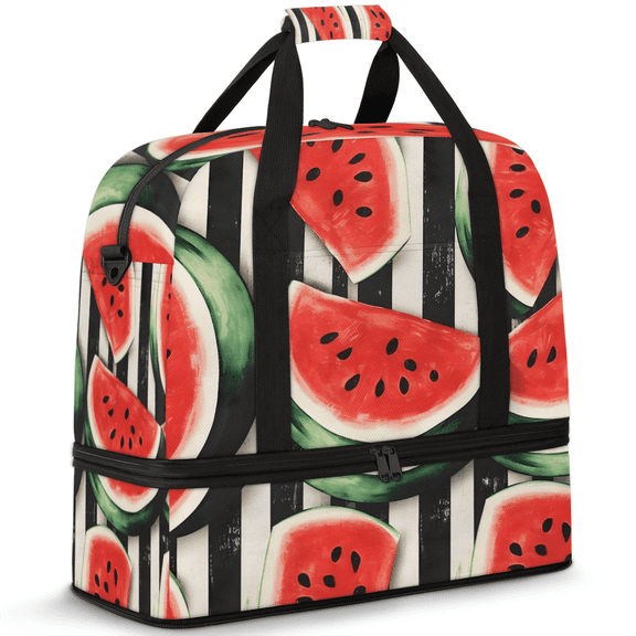 Herdesigns Watermelon Foldable Travel Duffel Bag for Women Men, Gym Tote Bags with Shoe Compartment, Waterproof Carry On Weekend Overnight Bag