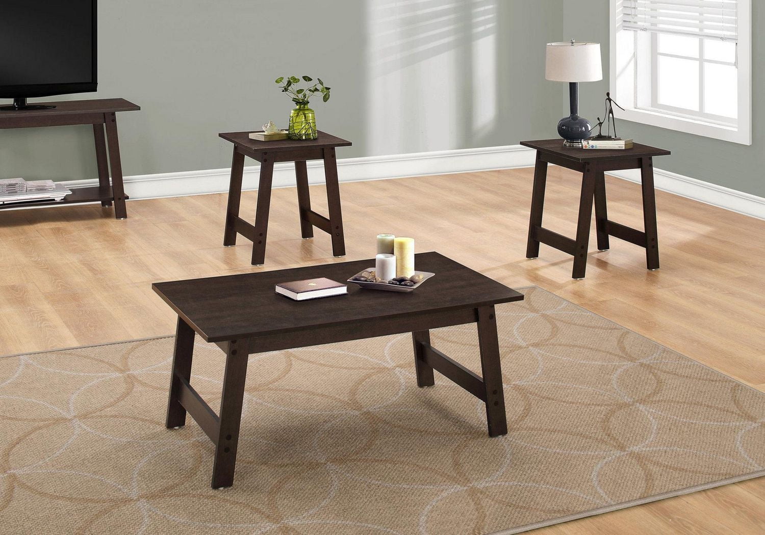 Monarch Specialties Table Set, 3pcs Set, Coffee, End, Side, Accent, Living Room, Laminate, Brown, Transitional