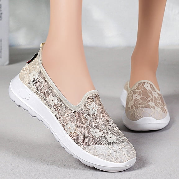 YOUYEDIAN Orthopedic Shoes for Women Arch Support Slip on Non Slip Running Shoes Breathable Mesh Stretch Work Shoes Comfort 2026 New Foam Shoes (Beige)