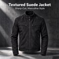 thumbnail image 5 of FchengtaiS Mens Suede Bomber Jacket Stand Collar Zip Up Wind Resistant Jacket Winter Warm Outerwear with Multi Zipper Pockets, 5 of 7