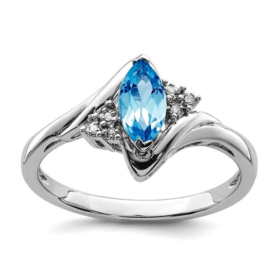 925 Sterling Silver Diamond and Light Blue Topaz Ring Size 6 2mm Wide Ring for Women
