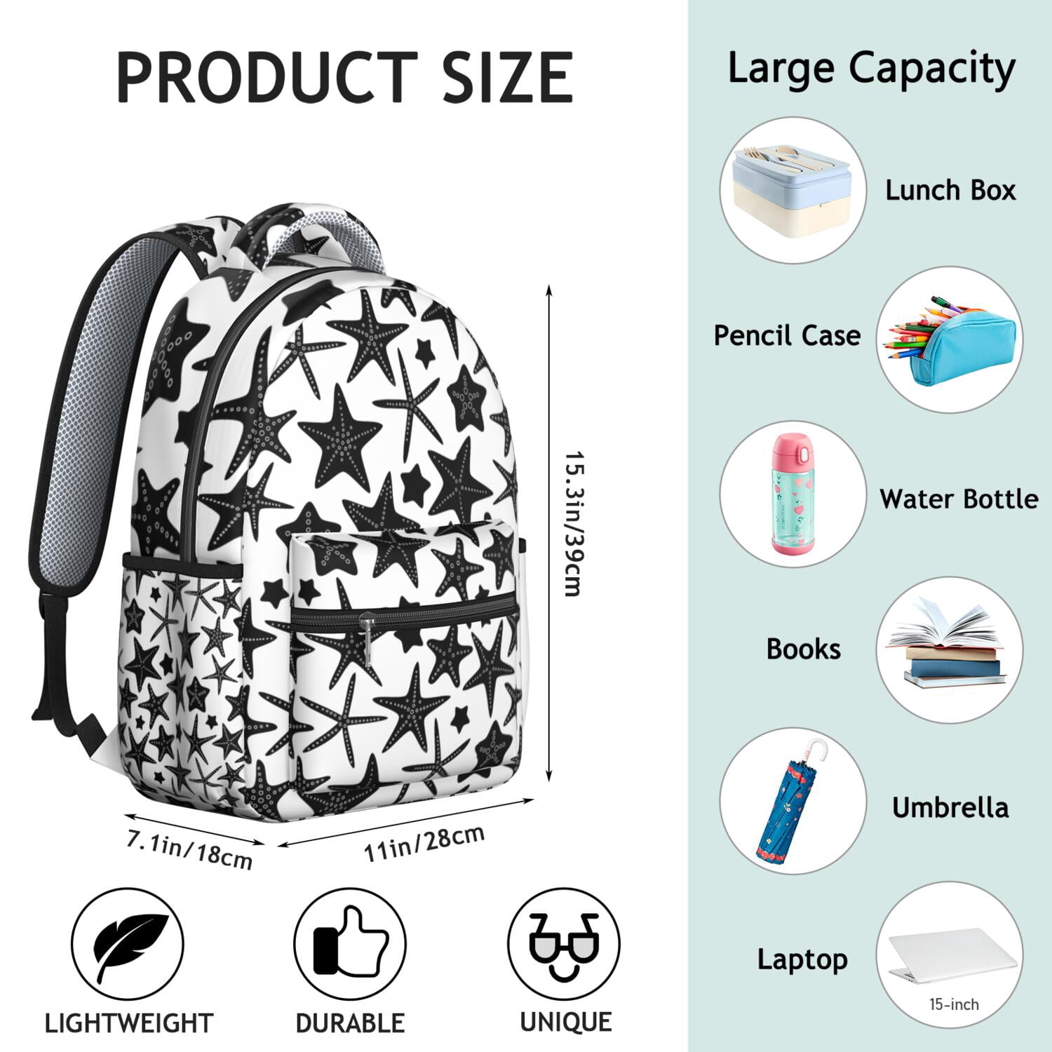 Beach-Inspired Waterproof Backpack - Tropical Marine Design with Mermaid & Anchor, Lightweight Daypack for Teens with Padded Straps & Organized Storage