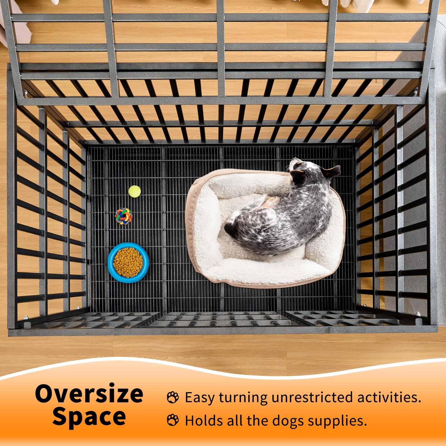 TIME RAY 38 in Heavy Duty Indestructible Dog Crate Steel Escape Proof Dog Cage Kennel for Medium Large Dogs Indoor Double Door High Anxiety Dog Crate with Wheels, Lock& Removable Tray, Black
