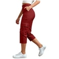 thumbnail image 4 of Tdoqot Womens Capris with Pockets- Stretch Baggy Elastic Waist Casual Summer Cargo Pants Wine Size 2XL, 4 of 8