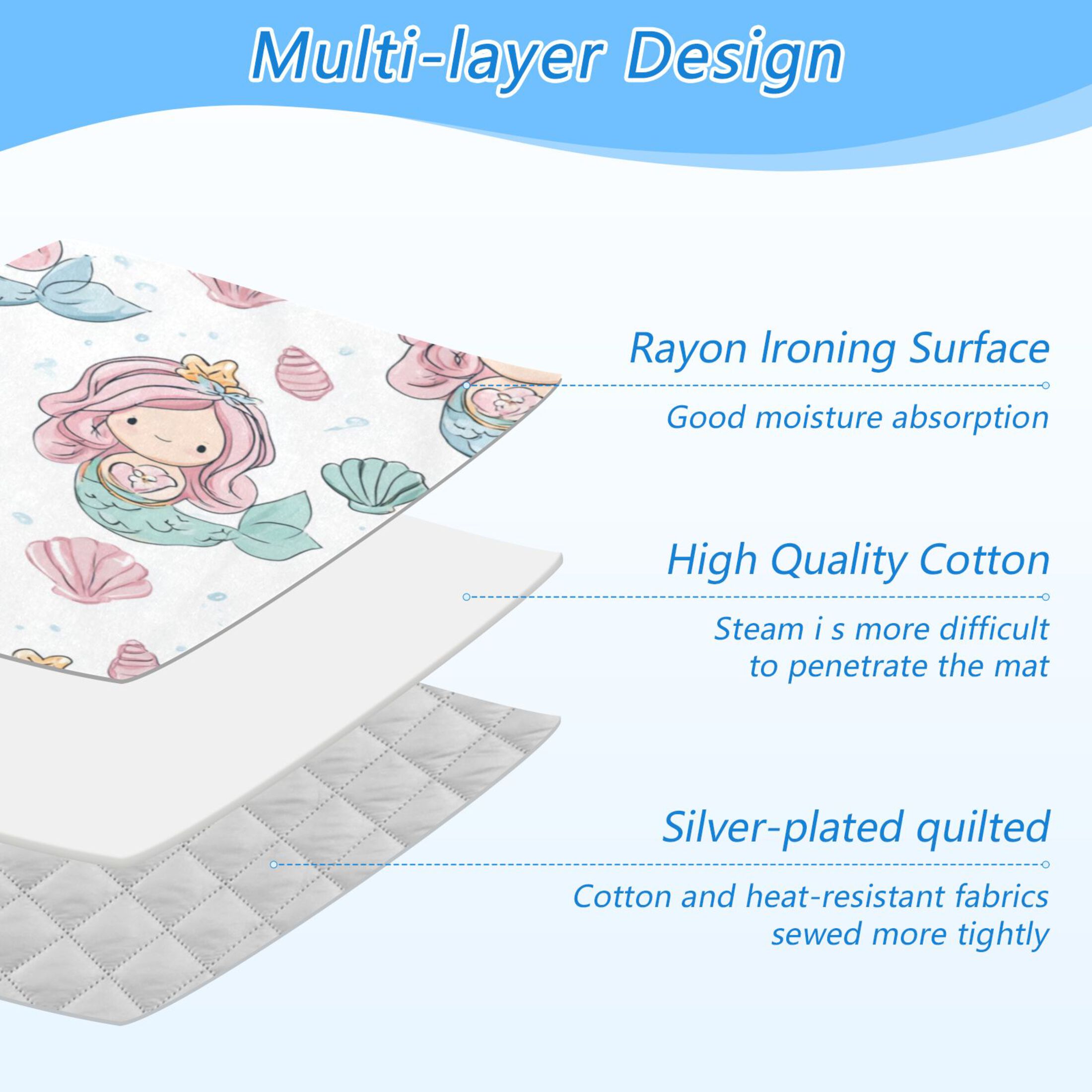 Ironing Mat Portable Ironing Blanket for Table Top Travel Ironing Pad for Washer Dryer 27.6" x 47.2" Pastel Colors Mermaid