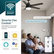Hunter 52 inch Indoor Ceiling Fan with LED Light and Remote Control - Black Modern Smart Ceiling Fan, Standard Mount, 5 Blades, For Bedroom, Living Room, or Kitchen, Quiet- Aerodyne 51314, Matte Blac