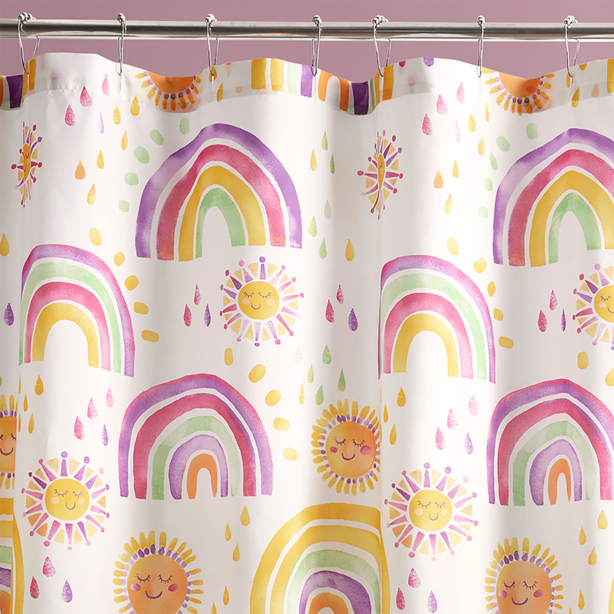 Urban Playground Rainbow and Suns Pink Shower Curtain, 72"X72"