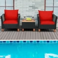 thumbnail image 3 of Gymax Ensemble de Meubles de Conversation en Rotin pour Patio 3 Pcs Extérieur avec Coussins Rouges, 3 of 10