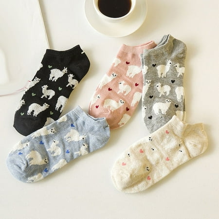 

HoWD Cute Cartoon Alpaca Low Cut Women Breathable Cotton Elastic Ankle Boat Socks