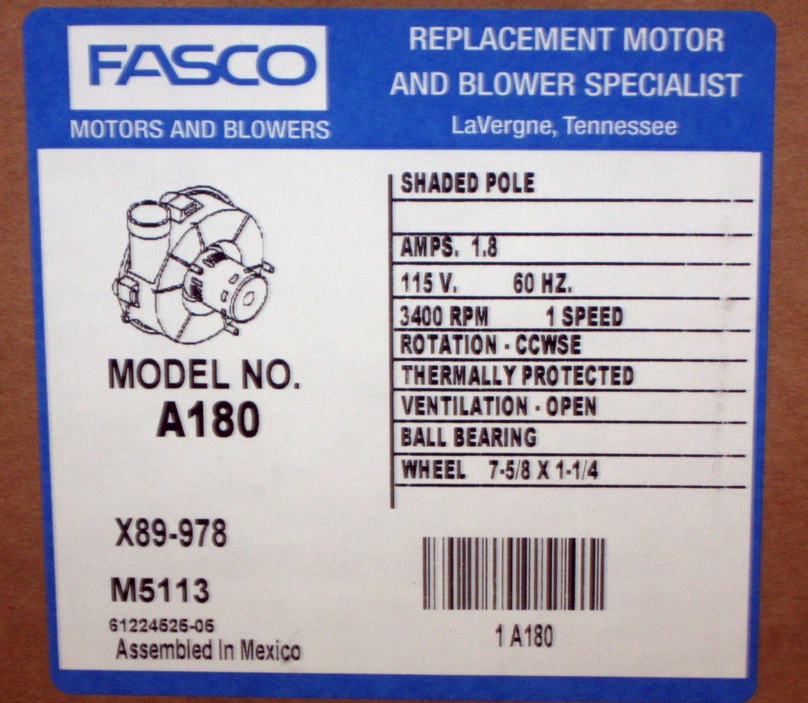 Fasco A180 Draft Inducer Blower Motor for Goodman 7021-9625 201-90601 - image 2 of 9