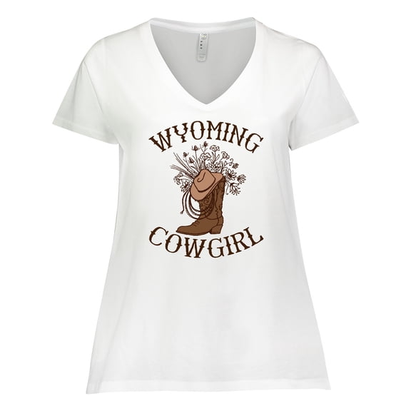 Inktastic Wyoming Cowgirl Western Rodeo Women's Plus Size V-Neck T-Shirt