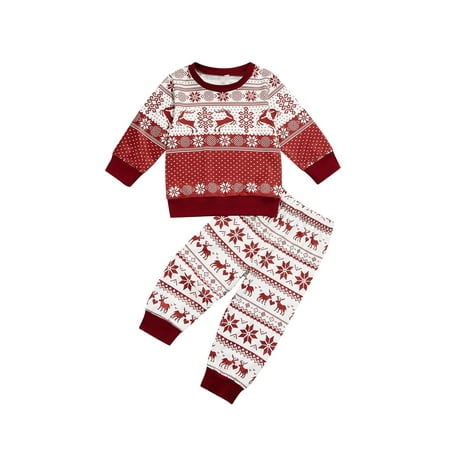 

Gureui 2Pcs Toddler Infant Boy Girl Christmas Outfits Snowflake Bear Print Long Sleeve Pullover Tops+ Pants Homewear