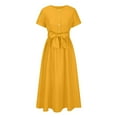 thumbnail image 4 of POTETI Dresses for Women Yellow Maxi Dress for Women Summer Crew Neck Solid Color Wrinkle Dress Sundresses with Pockets, 4 of 6