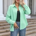 thumbnail image 2 of Wyobmus Womens Loose Long Sleeve Shirt Notch Lapel Dress Shirt Lightweight Solid Color Button Down Blouse Mint Green, 2 of 7