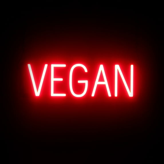 SpellBrite VEGAN LED Sign for Business. 21.2" x 6.3" Red VEGAN Sign Has Neon Sign Look With Energy Efficient LED Light Source. Visible from 500+ Feet, 8 Animation Settings.