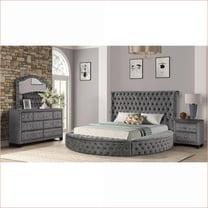 Bedroom Furniture Set Queen 4-Piece Gray Velvet Solid Wood with Storage | Gray | Wood