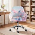 thumbnail image 2 of ZIATUBLES Butterfly Peach Flower Print Polyester Curved Back Dining Chair Covers Stretchable Swivel Vanity Desk Chairs Slipcover with Arms Soft Leisure Armchair Protector for Kitchen Living Room, 2 of 7