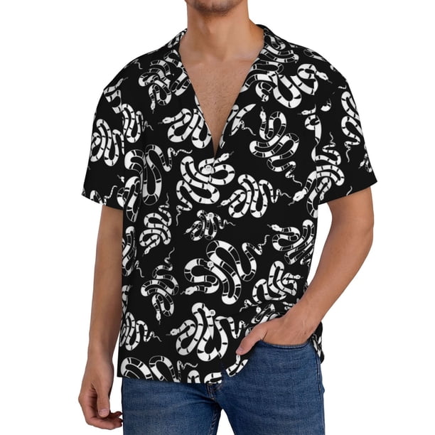 Fotbe Snake Camisa Estampada de Manga Corta para Hombre, Casual de Verano, Estilo Playero, Sin Arrugas-Large