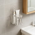thumbnail image 4 of Linnome Toothbrush Rack and Mouthwash Cup No Drill Shelf Toothbrush and Cup Rack Bathroom Toothbrush Rack Wall Mounted 4.5x3.9x3.7 Inch Clear, 4 of 6