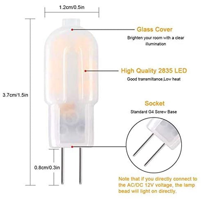 Bombilla LED G4, paquete de 5 bombillas halógenas equivalentes a 15 W, bombilla LED económica G4 de 2 W para bombillas de campana, CA/CC 12 V 130 lm 3000 K Xemadio GX-503