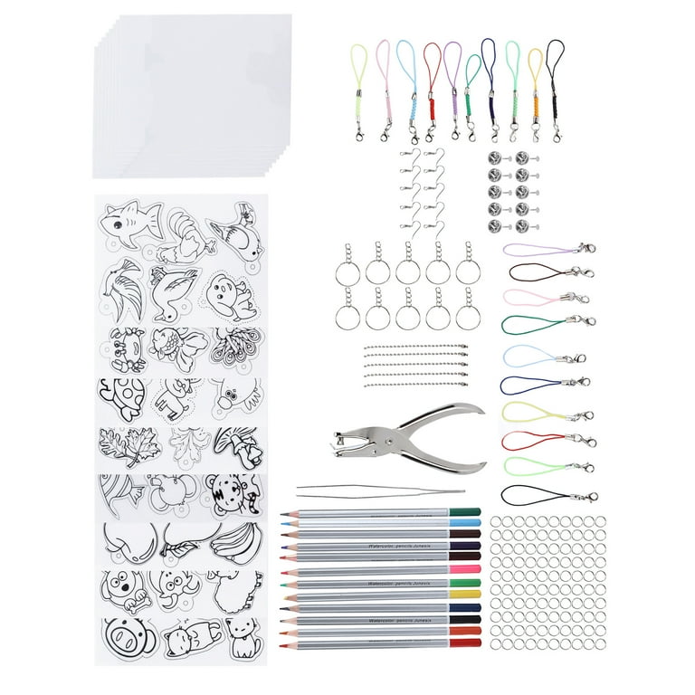 Brrnoo Shrinky Dink Paper,Shrink Plastic Sheet Kit,Heat Shrink Sheet Set  Complete Shrink Plastic Sheet Kit With Colored Pencils For Key Chains  Jewelry Toys Making Gift 