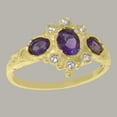 thumbnail image 3 of LBG English Made 10k Yellow Gold ring with Natural Amethyst & Diamond Womens Engagement Ring - Size 11, 3 of 5