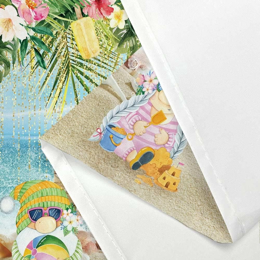 Cute Summer Gnomes Shower Curtain, Funny Beach Ocean Wooded Print Seaside Holiday Home Bathroom Curtain, Tropical Green Leaves and Flowers Decor Shower Curtains with Hooks 72x72Inch