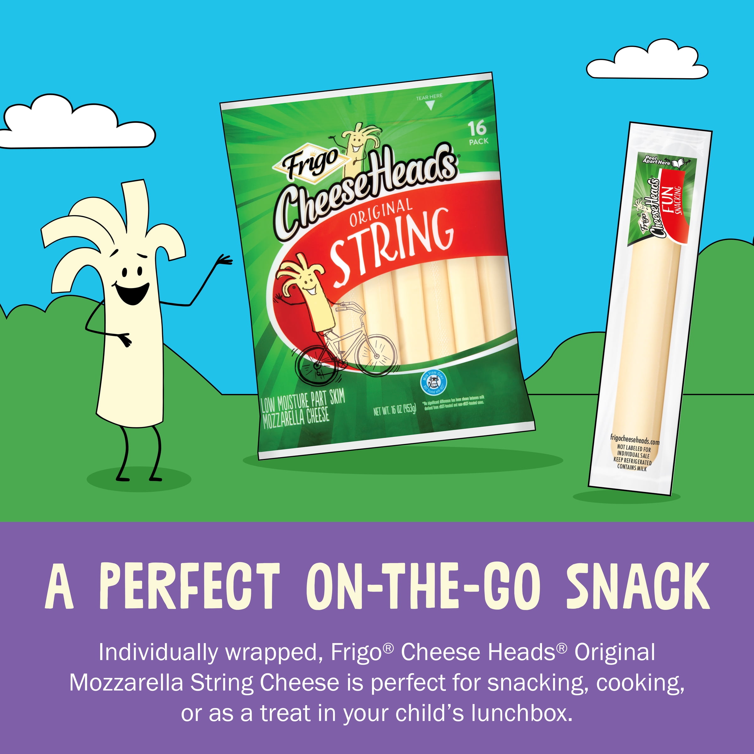 Frigo Cheese Heads Original Mozzarella String Cheese Snacks, 16 oz, 16 Count