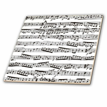 3dRose Musical Notes - Sheet music - piano notation - black and white - Ceramic Tile, 6-inch