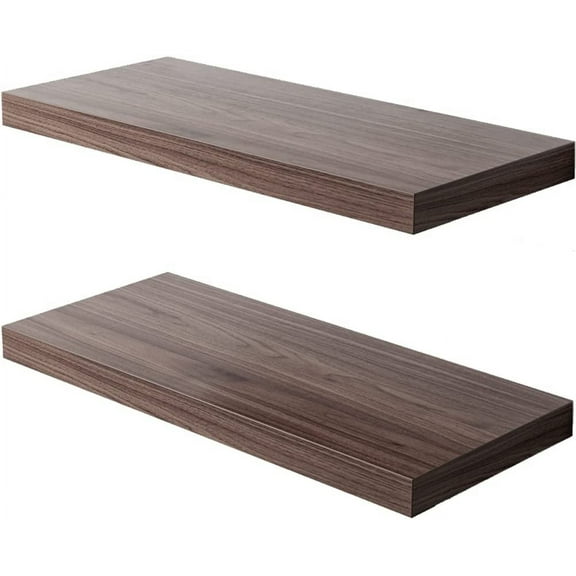 Wall Shelf Set of 2, Walnut Floating Shelves 24 in W x 12.75 in D x 2 in H, Wooden Floating Wall Shelf with Invisible Brackets for Living Room/Bedroom/Bathroom/Kitchen Storage and Decor