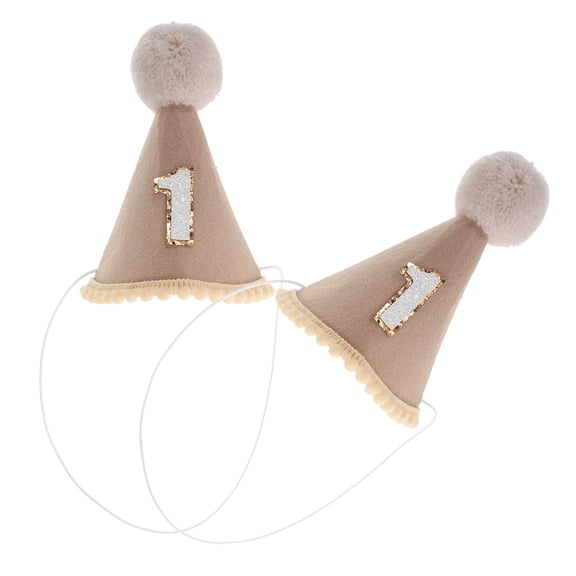 ETEREAUTY 2-Pack Khaki Felt Birthday Party Hats Cute Design for Celebration and Fun Event Decorations