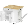thumbnail image 1 of CoSoTower Kitchen Island Cart, Portable Kitchen Island Table with Charging Station, Rubber Wood Drop Leaf, Trash Storage, White, 1 of 7
