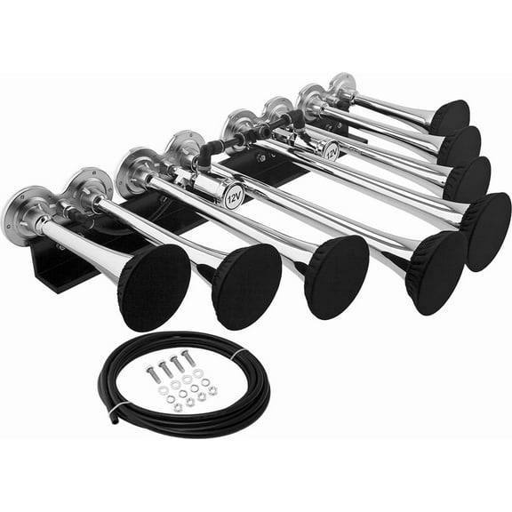 Vixen Horns OCTOPOD Train Horn for Truck/Car. 8 Air Horn Chrome Plated Trumpets w/Covers. Super Loud dB. Fits 12v Vehicles like Semi/Pickup/Jeep/RV/SUV VXH8124XLC/P