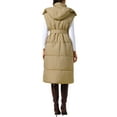 thumbnail image 3 of INSPIRE CHIC Women's Long Sleeveless Hooded Pockets Belted Winter Vest Outerwear Jackets M Brown, 3 of 5