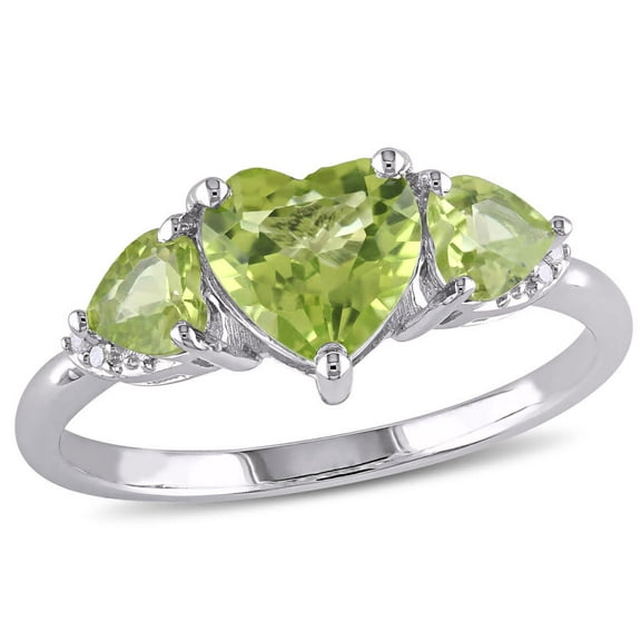 AMOUR Peridot and Diamond Accent Triple Heart Ring In Sterling Silver