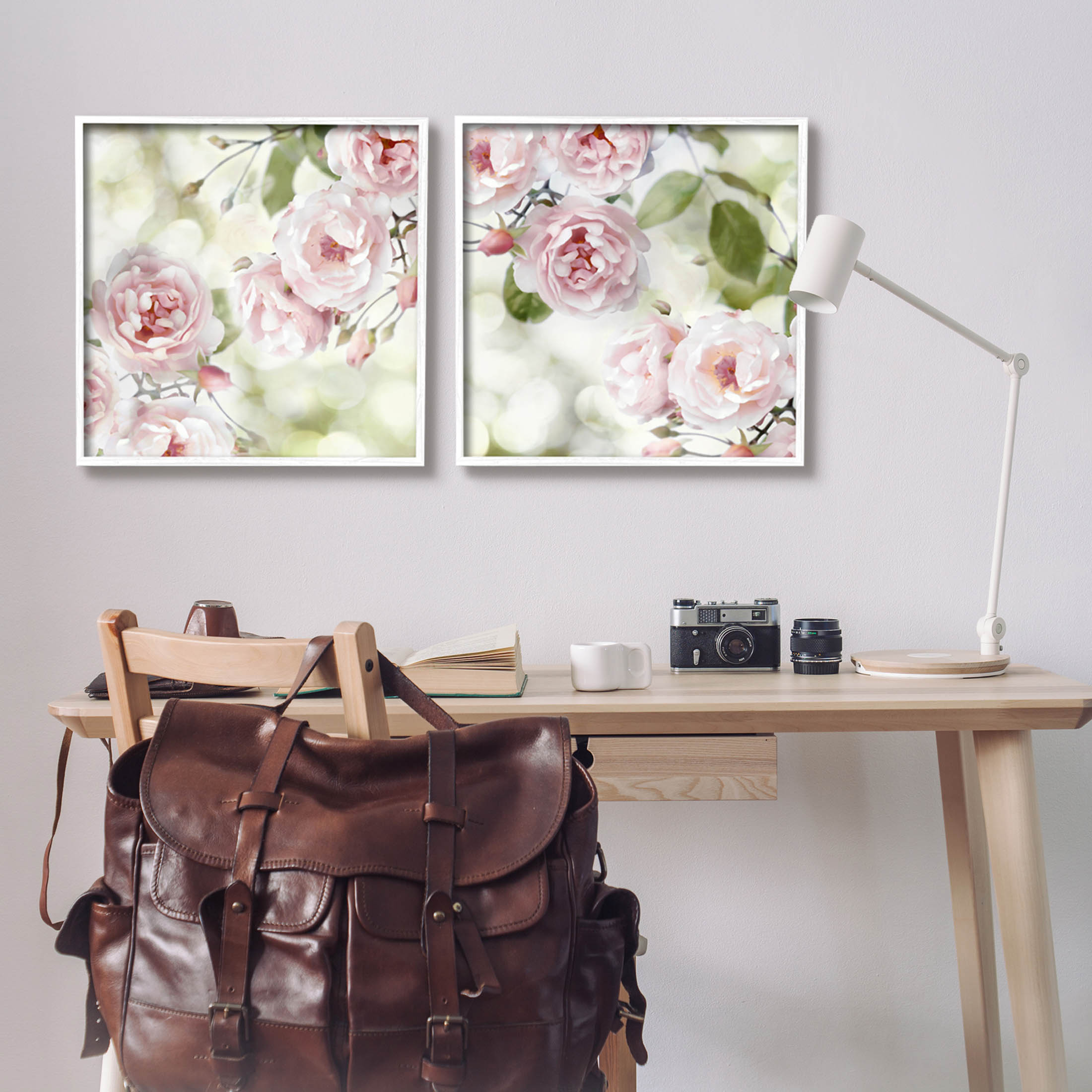 Blooming Rose Bush Floral Nature Botanical & Floral Graphic Art White Framed Art Print Wall Art, Set of 2
