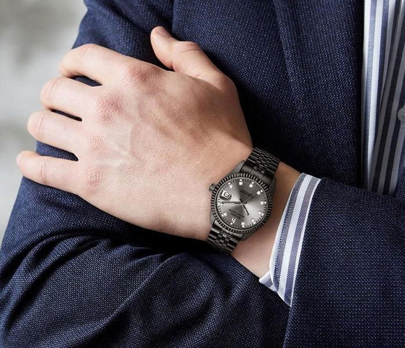 BUREI Men's Automatic Watch B-5003M Gray Date Display with BUREI Men's Automatic Watch B-5003M Gray Date Display with