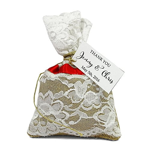 20 Burlap Drawstring Gift Pouch Small Jute Bags Wedding Party Rustic Favor Bags With Personalized Paper Tags