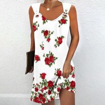 Xixinqiwan No Boundaries Women Dress Plus Size,Women's Summer Casual Print Dress Sleeveless Halter V Neck Dresses,Comfy Cotton Dress Resort Outfit Vacation Clothes