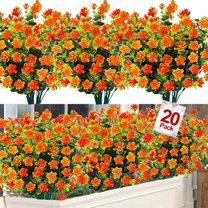 20 Bundles Artificial Flowers for Outdoor Decoration, Fall Decoration UV Resistant Faux Outdoor Plastic Greenery Shrubs Plants Fake Flowers Home Garden Fall Decor(Orange Red)