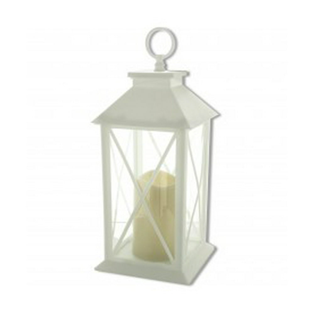 Decorative White LED Lantern with Pillar Candle