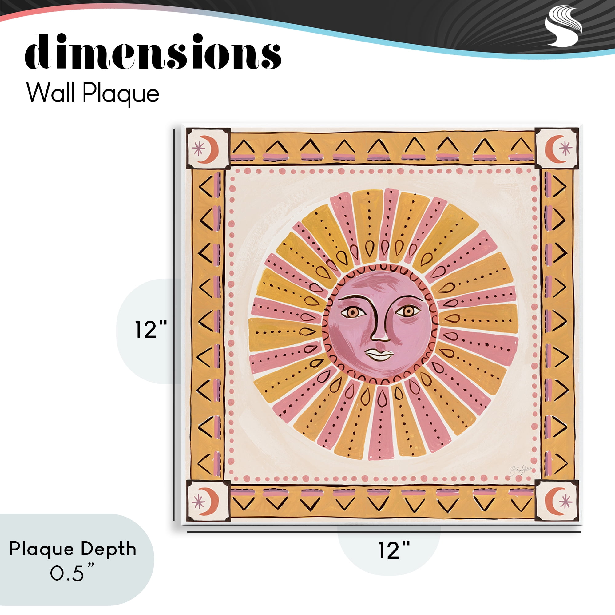 Stupell Industries Pink Sun Face with Geometric Border Wall Plaque Art, design by Two If By Sea Studios