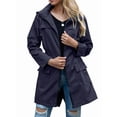 thumbnail image 3 of Chaqueta Impermeable Ligera para Mujer, con Capucha, Mangas Largas y Cremallera, para Actividades Al Aire Libre Azul Marino L, 3 of 9