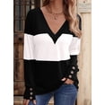 thumbnail image 4 of Blusas Elegantes e Informales para Mujer, con Bloques de Color, de Larga y Cuello en V, para Otoño. Negro XXL, 4 of 6