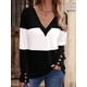 thumbnail image 4 of Blusas Elegantes e Informales para Mujer, con Bloques de Color, de Larga y Cuello en V, para Otoño. Negro XXL, 4 of 6