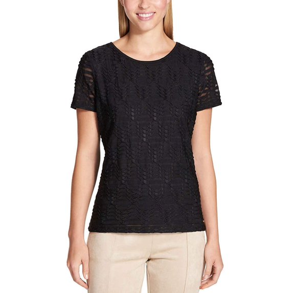 Calvin Klein Womens Stretch Textured Shirt (Black, Small)