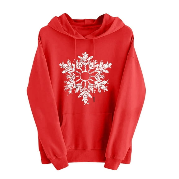 lulshou Hoodies for Women Christmas Print Sweatshirt Festive Holiday Long Sleeve Pullover for Family Gathering, Red, XXL