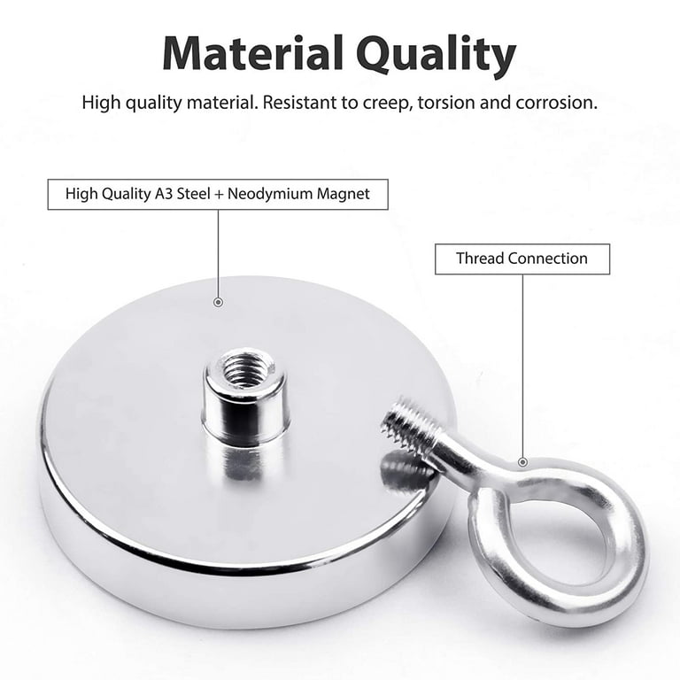 Fishing Magnets 300 LBS Pulling Force 2 inch Neodymium Rare Earth Magnet  with Lifting Eye-Bolt, Super Strong Round Magnet for Retrieving Items in