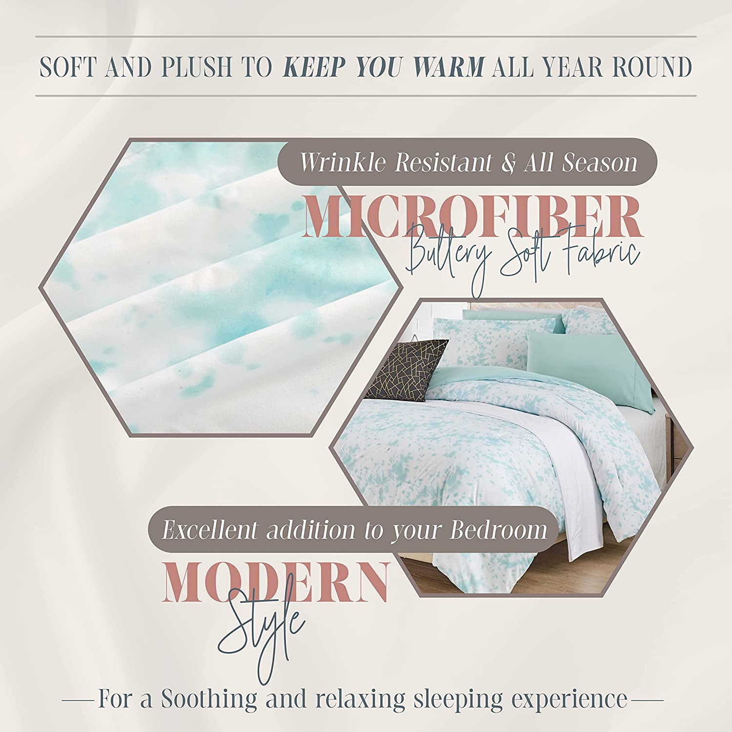 Elegant Comfort Reversible 10-Piece Comforter Set, Tie-Dye Print, Decorative Pillow and Fitted Sheet with Smart Pockets, Soft, Plush, Lightweight Material, 10pc Tie-Dye Set, Full, Aqua Mint